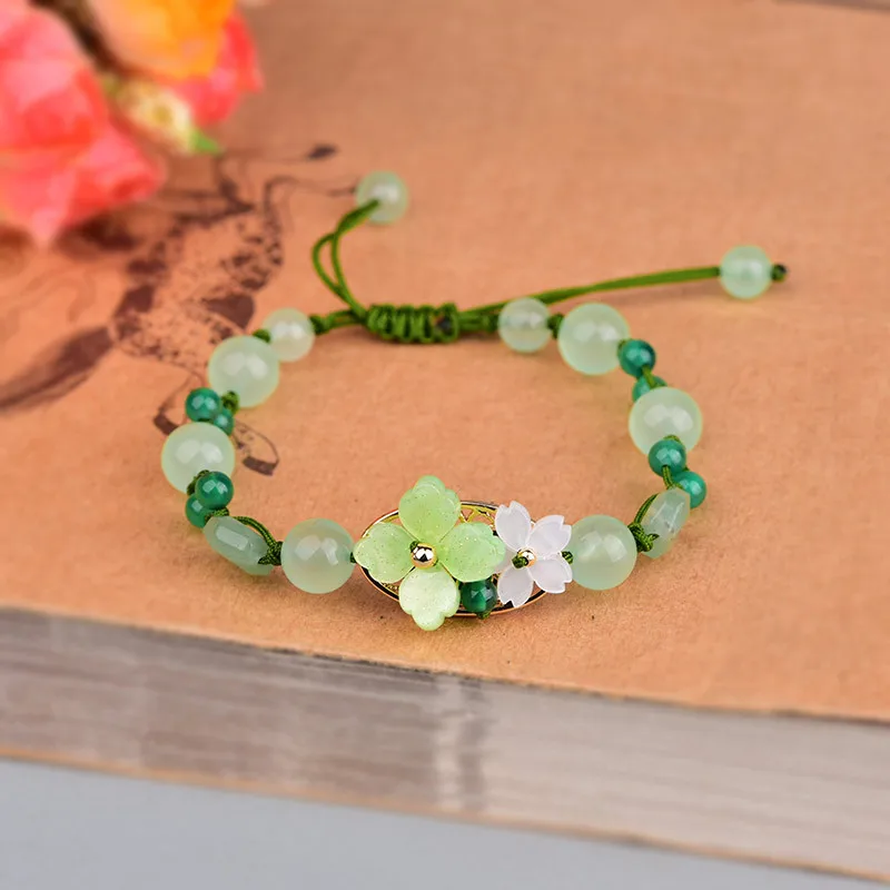 Bracelet Beaded Men - Green Jade Flower Bracelet Amulet Amulets