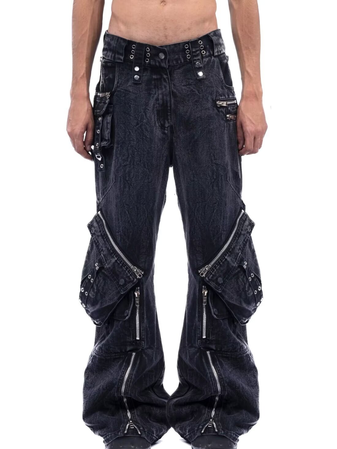 Men'S Accessories For Jeans - Y2K Black Gothic Punk Multi-Pocket Zipper