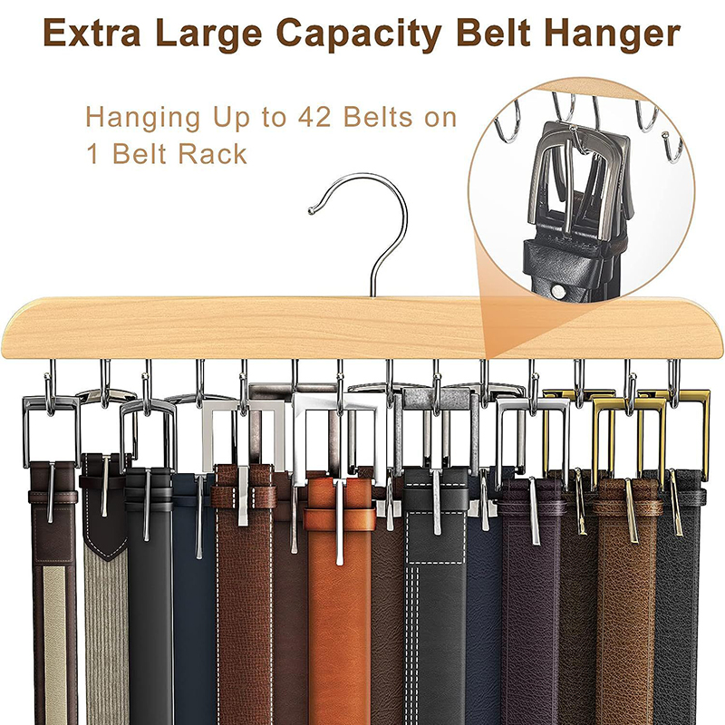 Men'S Accessories Organizer For Wardrobe - Wooden Belt Rack Women Storage Hangers