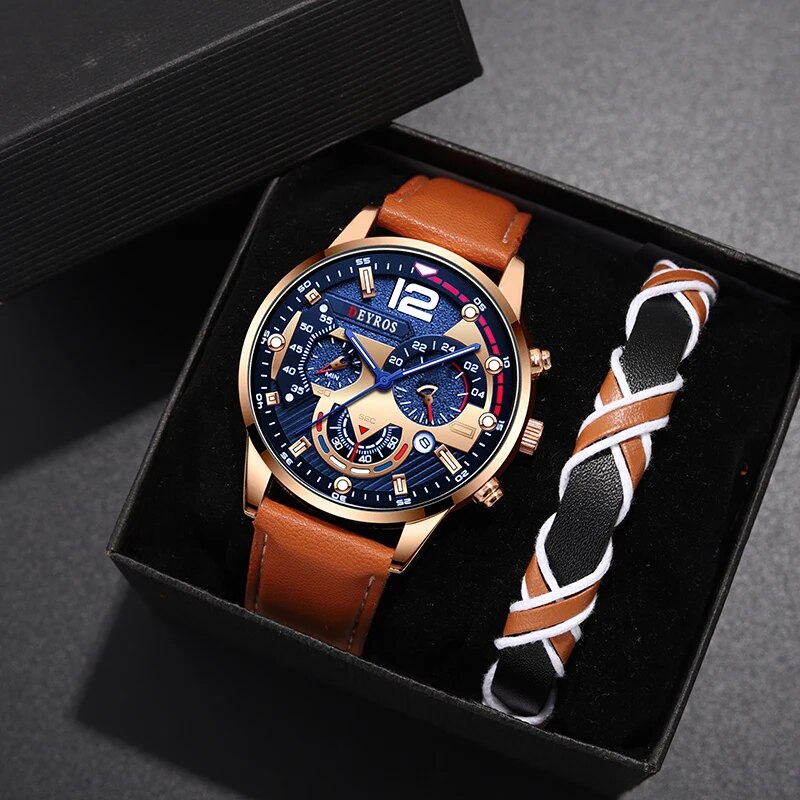 Men Accessories For Wrist - 2PCS Set Fashion Mens Calendar Watches