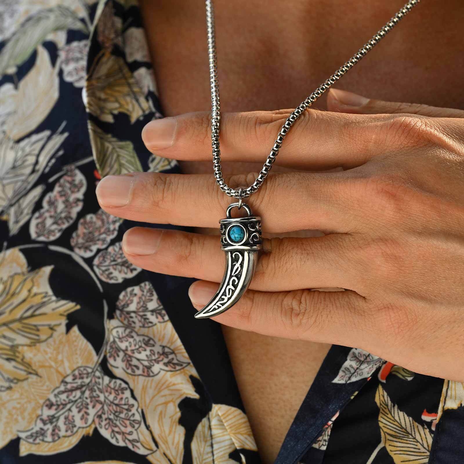 Men Accessories Ethnic - Vintage Horn Charms Necklace for Men
