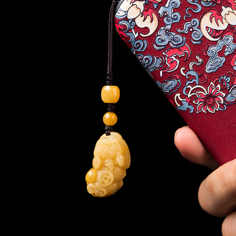 Men Accessories Ethnic - Classic Natural Jade Yellow Keychain Men
