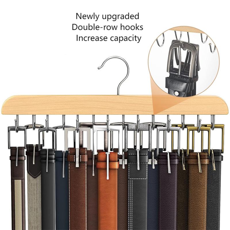 Men'S Accessories Organizer For Wardrobe - Wooden Belt Rack Women Storage Hangers