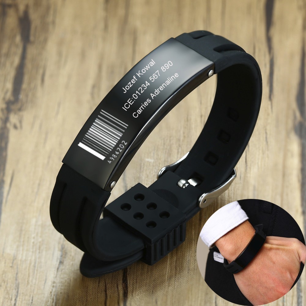Men Accessories For Wrist - Personalized Silicone Bracelet in Black Watch