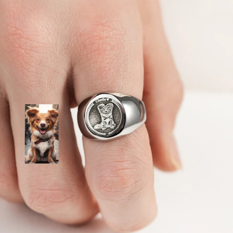 Custom Engrave Photo Signet Ri - Men Accessories Wholesale 评论和价格