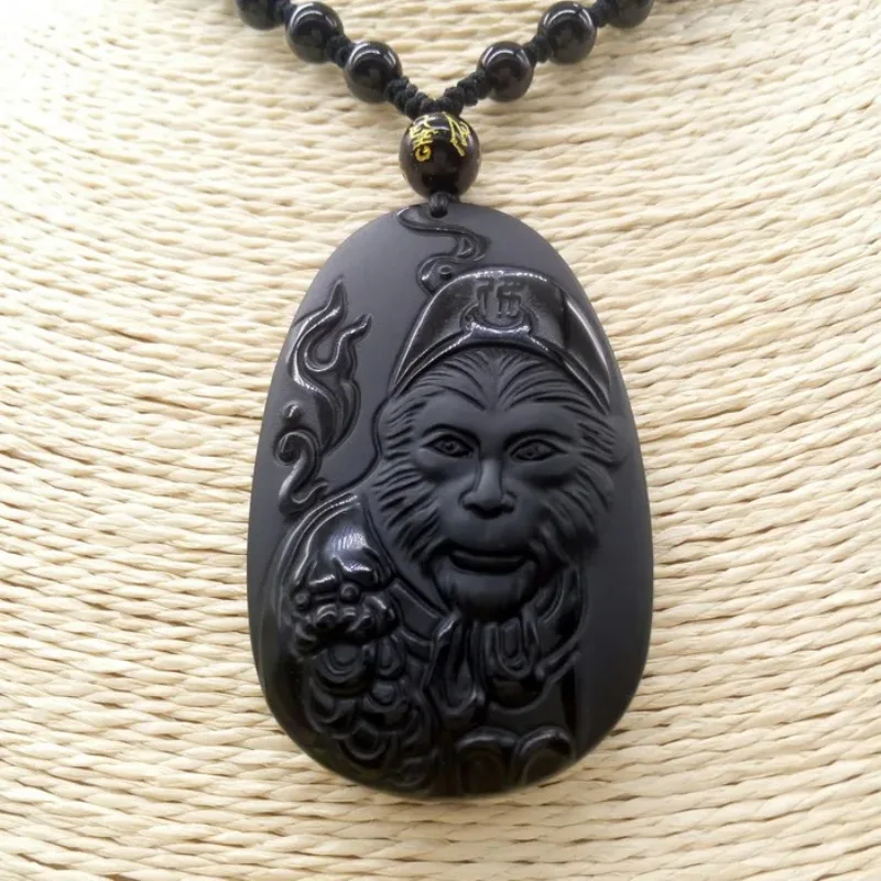 Natural Obsidian Sun WuKong Pe - Men Accessories Hand 评论和价格