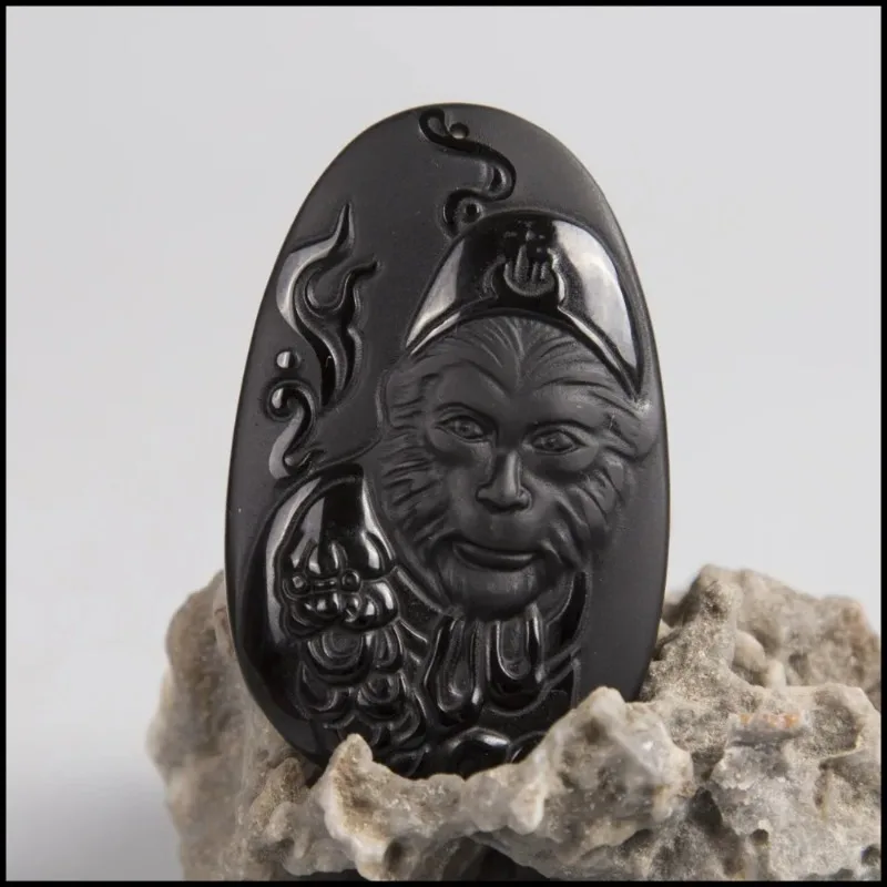 Natural Obsidian Sun WuKong Pe - Men Accessories Hand 评论和价格