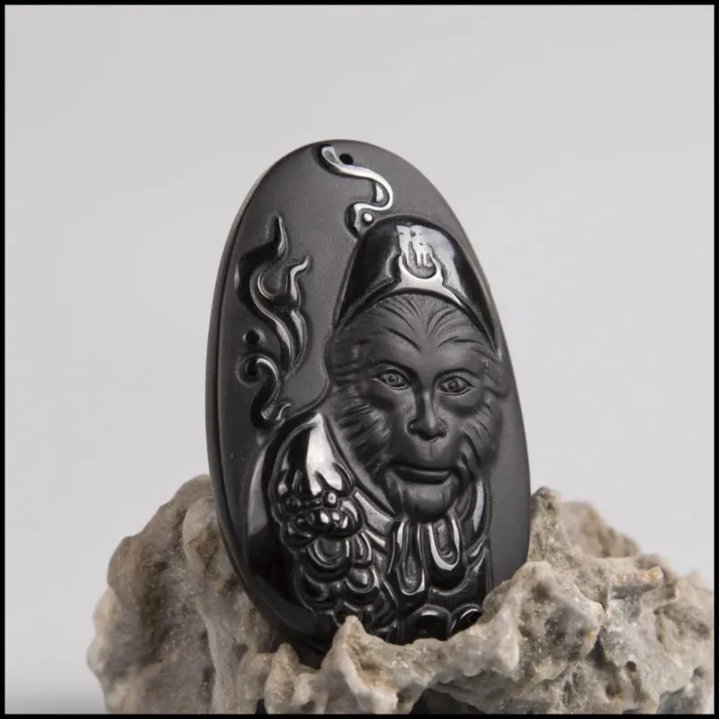 Natural Obsidian Sun WuKong Pe - Men Accessories Hand 评论和价格