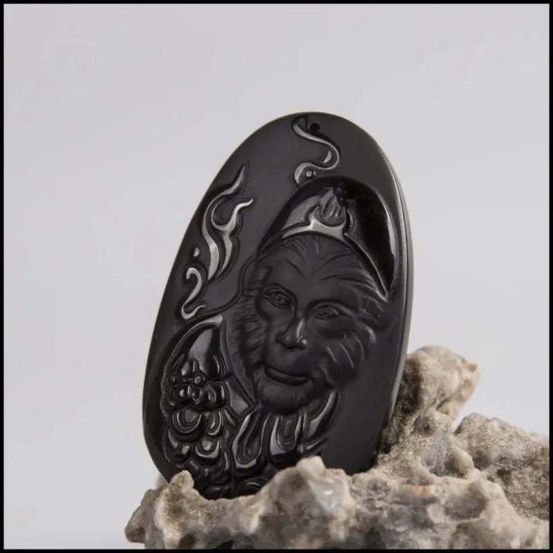 Natural Obsidian Sun WuKong Pe - Men Accessories Hand 评论和价格
