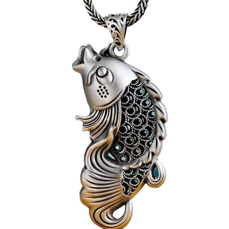 Vintage Relief Fish Pendant Fo - Men Accessories Ethnic 评论和价格