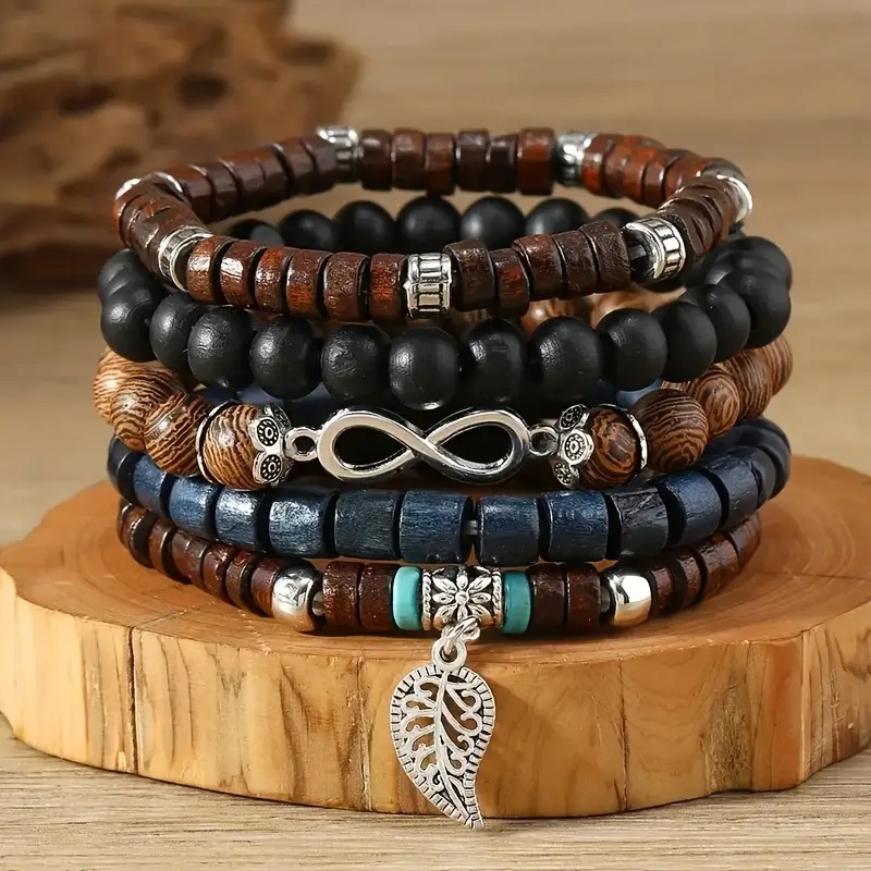 41PCS Natural Wood Elastic Bea - Bracelet Beaded Men 评论和价格